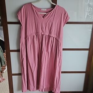 Loose pocket, casual shoet sleeve,  linen and cotton dress